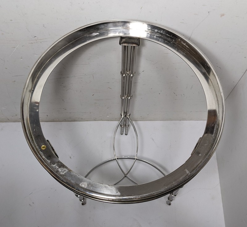 Vintage Chrome Nickel & Marble Round Faux Bamboo Table Hollywood Regency MCM gallery
