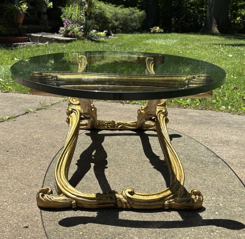 Vintage Francisco Hurtado Spanish Regency Giltwood Coffee Cocktail Table Glass gallery