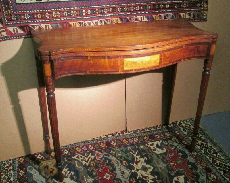ANTIQUE AMERICAN FEDERAL PORTSMOUTH CARD TABLE W/FLAME BIRCH ANTIQUE CIRCA 1810
