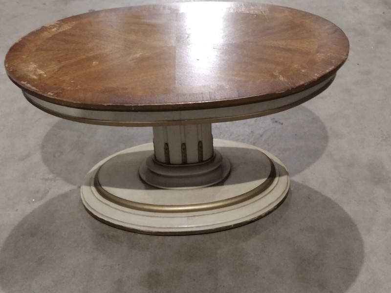 Walnut Wood Shabby Chic Oval Stands Pedestal Vtg End Tables Rapids Furniture Co gallery