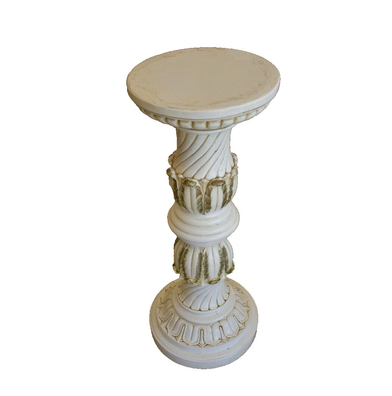 Vintage White Faux Marble Pedestal Plant Stand gallery