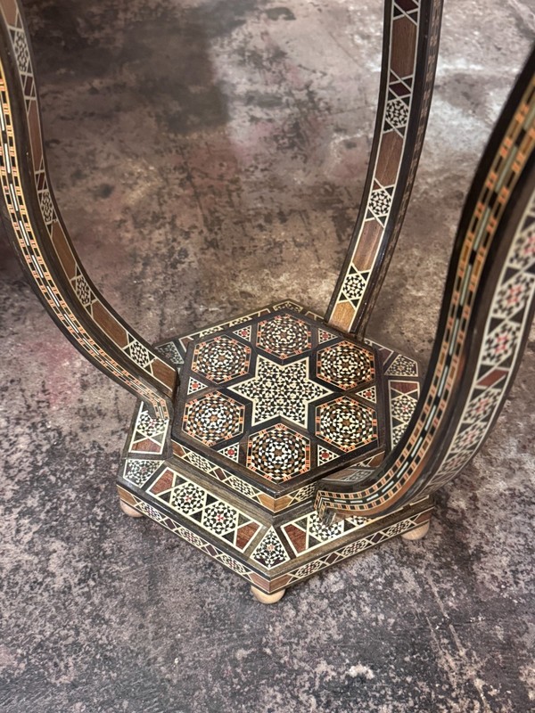 Outstanding Middle Eastern Handcrafted Round Side Table with Geometric Inlay gallery