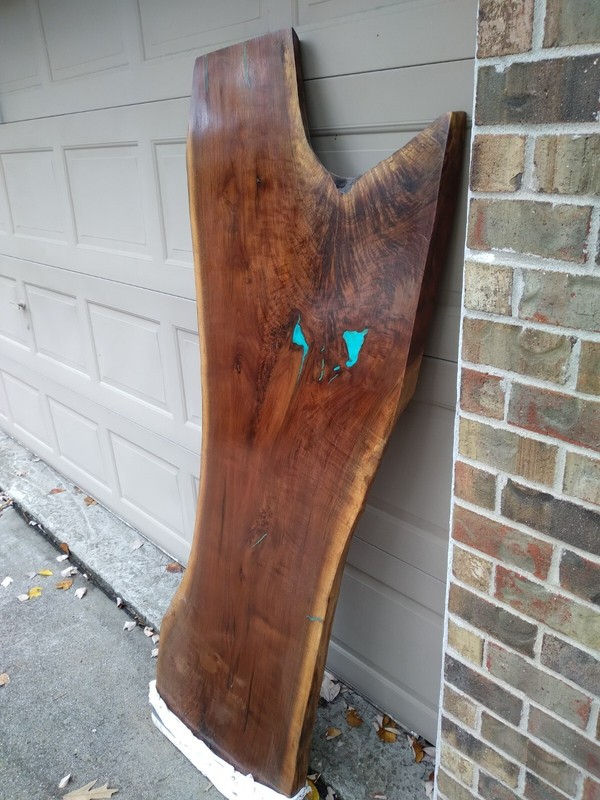 Live Edge Walnut Slab with Turquoise Inlay 