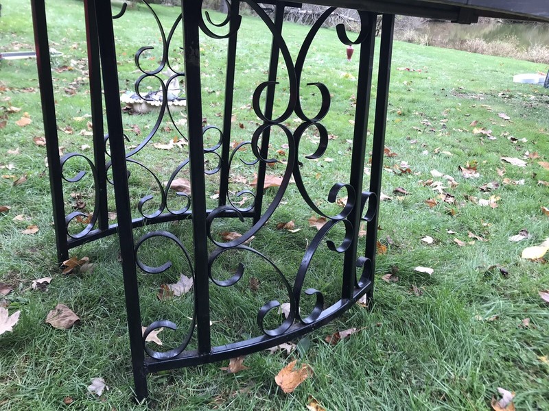 Vintage Scrolling Black Wrought Iron Small Table W/ Base 1970's Spanish gallery