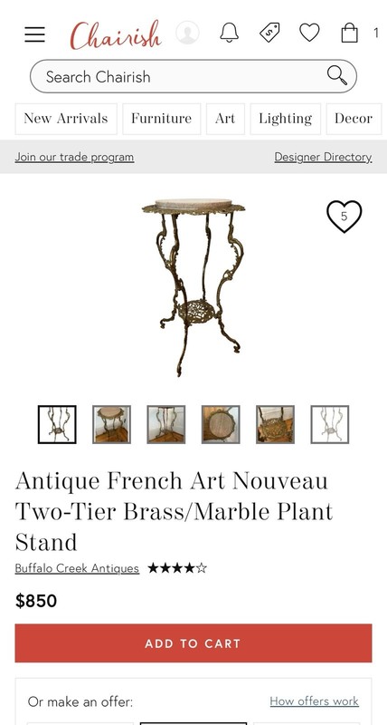 Vintage 2-Tier Brass Marble Side Table Plant Stand Art Nouveau Italy Gueridon gallery
