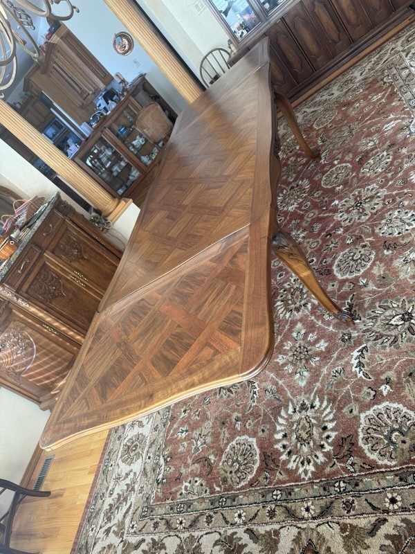 Magnificent Louis XV style Walnut Draw Leaf Table Easily Seats 10+ gallery