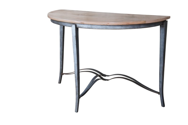 Industrial Reclaimed Rustic Iron Demilune Maple Console Hall Entry Table 46" gallery