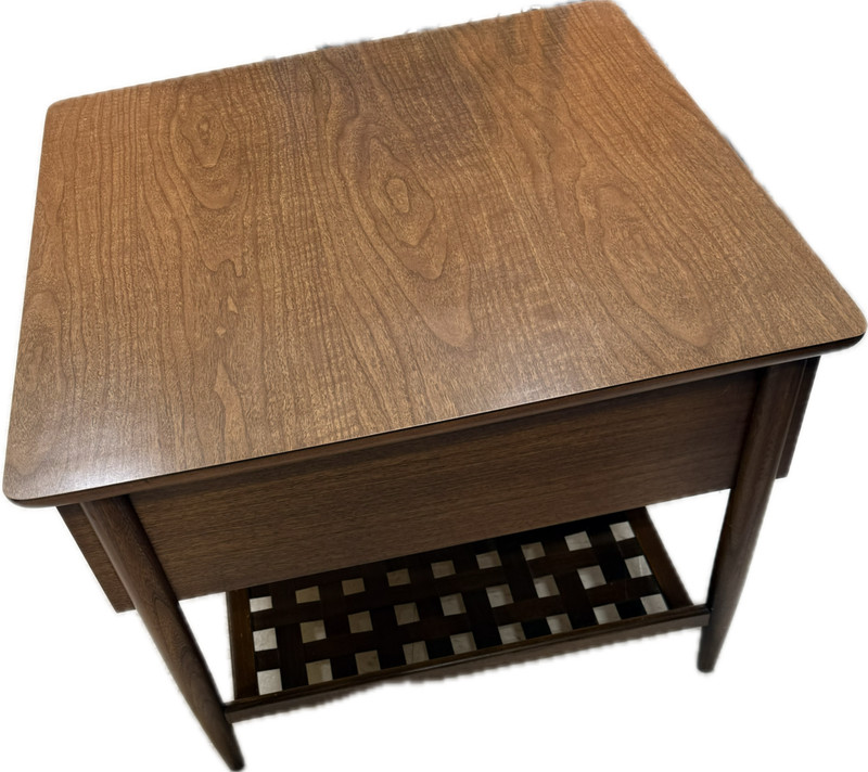 mid-century modern Lane AWARD side table circa 11/04/1961 style 972-02 Walnut gallery