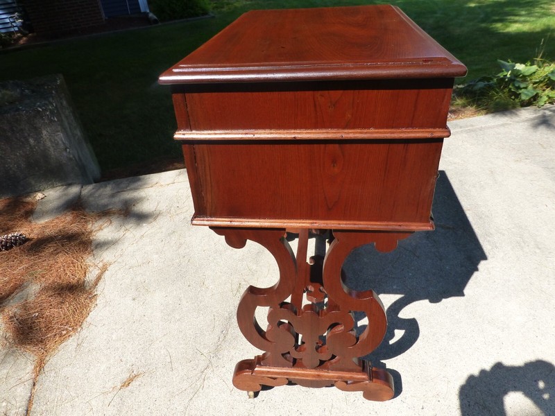 AMERICAN ROCOCO WALNUT 2 DRAWER SEWING STAND TABLE c1860 gallery