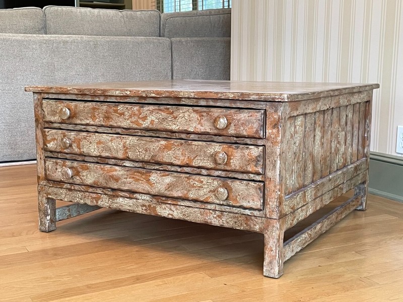 Vintage Three Drawer Flat File Style Pine Coffee Table gallery