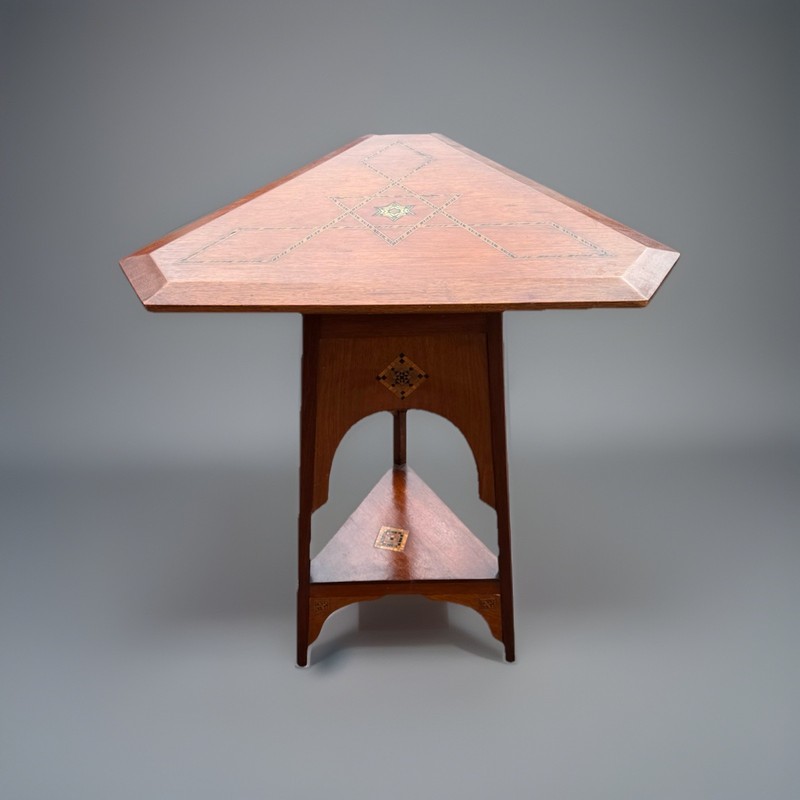 Unique Antique Arts & Crafts Tilt-Top Anglo-Moorish Inlay Cricket Table, 1890 gallery