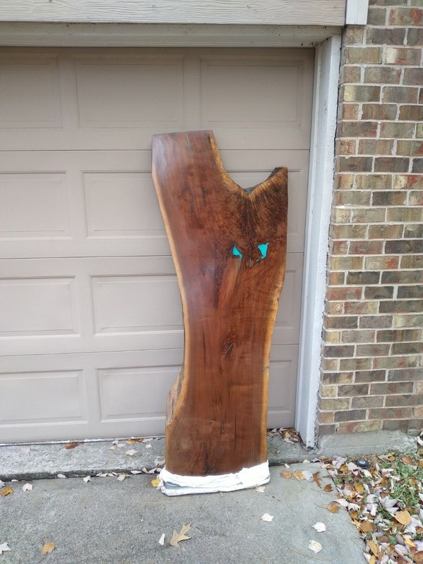Live Edge Walnut Slab with Turquoise Inlay  gallery