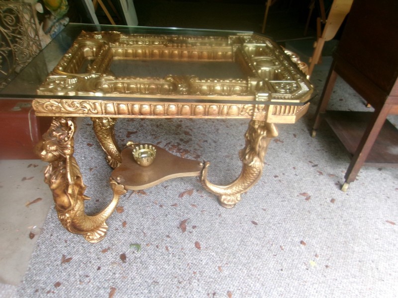 Mid Century Retro Hollywood Regency Gilt Gold Mermaid Leg Table Solid Heavy Rare gallery