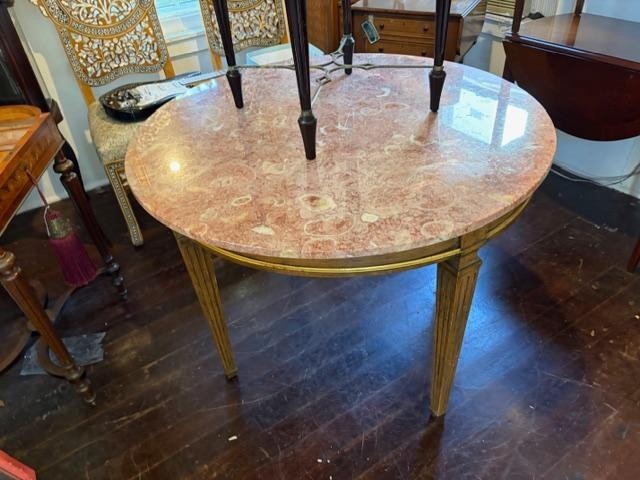 Italian Round Marble Top Center Table Squar Tapered Legs