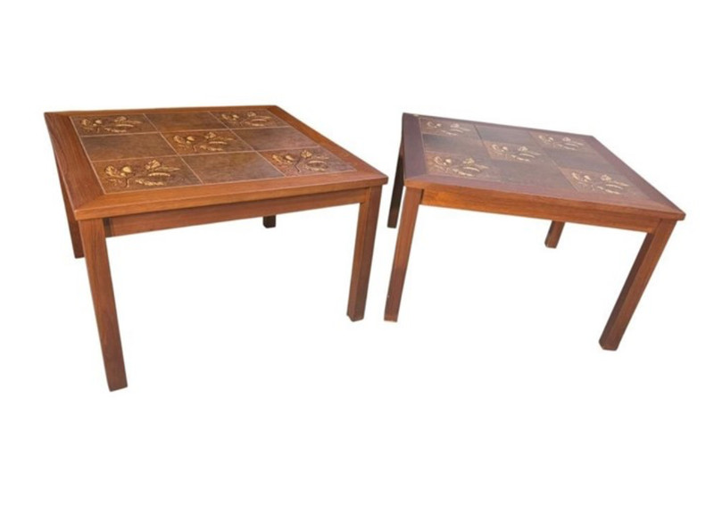 Pair VTG Danish Teak Tile Top Side 2 Tables Denmark MCM 29×29 inches Square