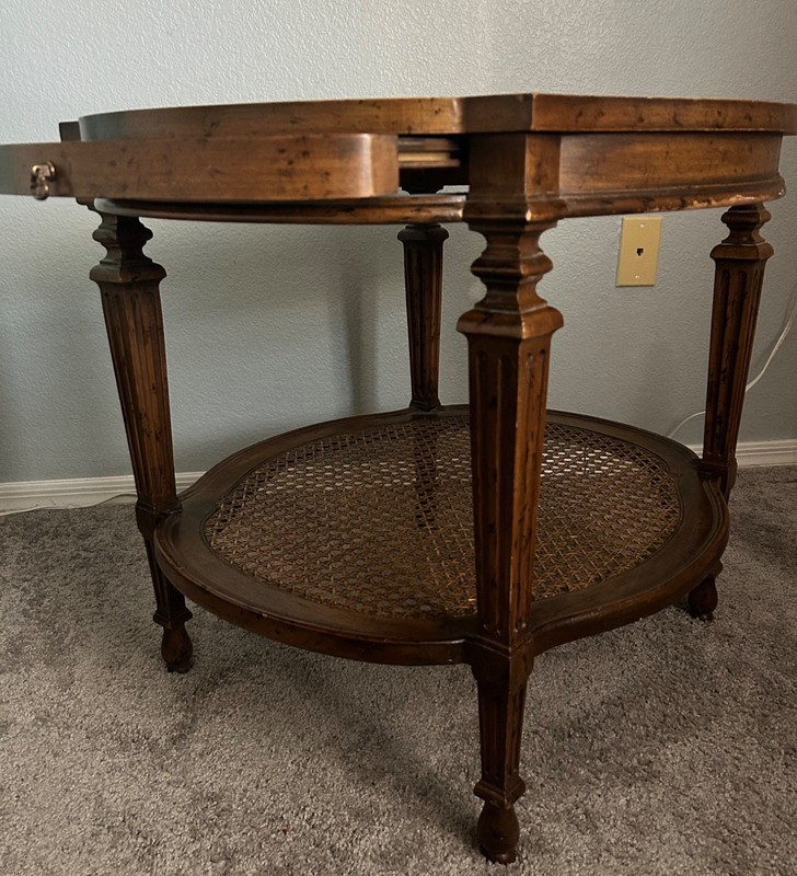 Side table antique - mid-century walnut and rattan gallery