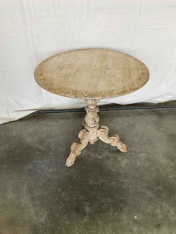 Antique Bleached Carved Oak Side Table with Hoof Feet 19th Century