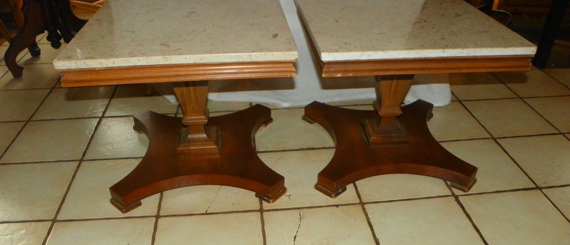 Mid Century Mahogany Marble Top Lane Pier End Table (1 table) (PT-10) (LA-7) gallery
