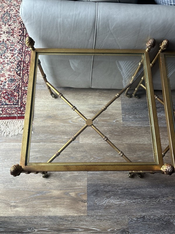 Mid Century Faux Bamboo Hollywood Regency Brass Square Side Tables gallery