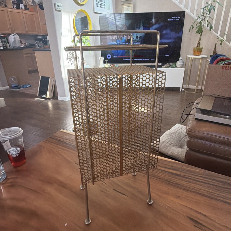 Vintage Wire Rack Mesh Metal Stand Side Table with Pen Holder 1950s Original gallery