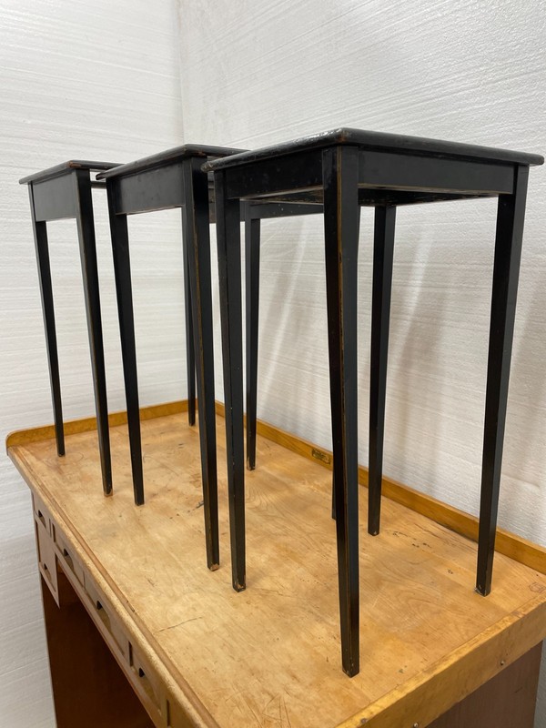 Black Paint decorated Nesting Tables set of 3 Glass Tops solid wood tables gallery
