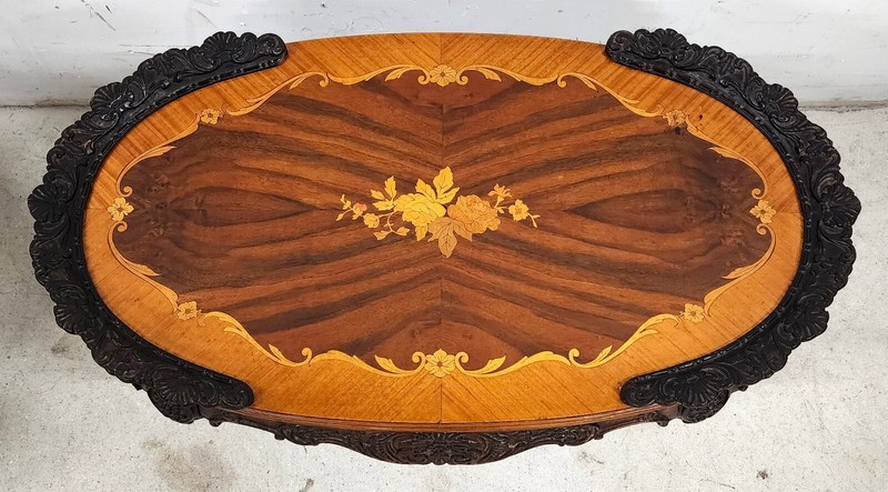 French Louis XV Coffee Table Walnut Marquetry gallery
