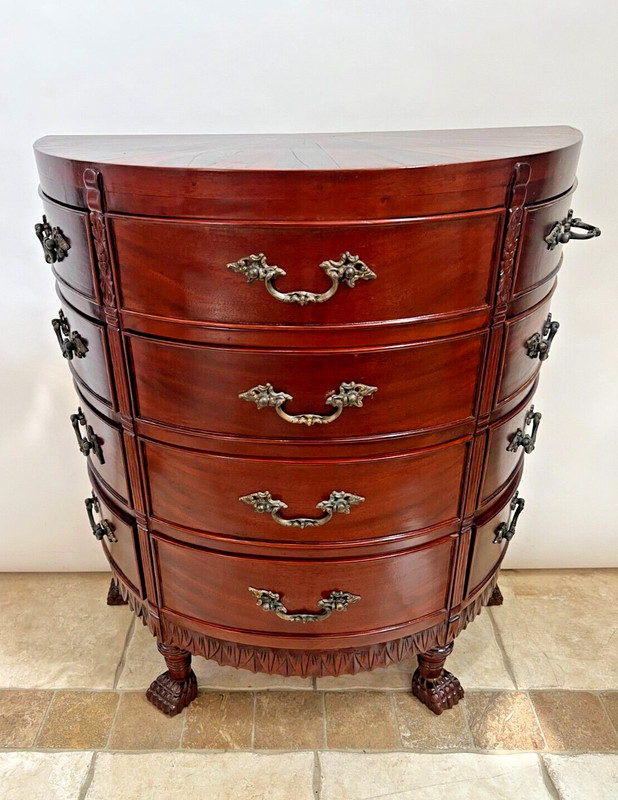Vintage Demilune Console Table Dresser Chest twelve drawers carved claw feet gallery