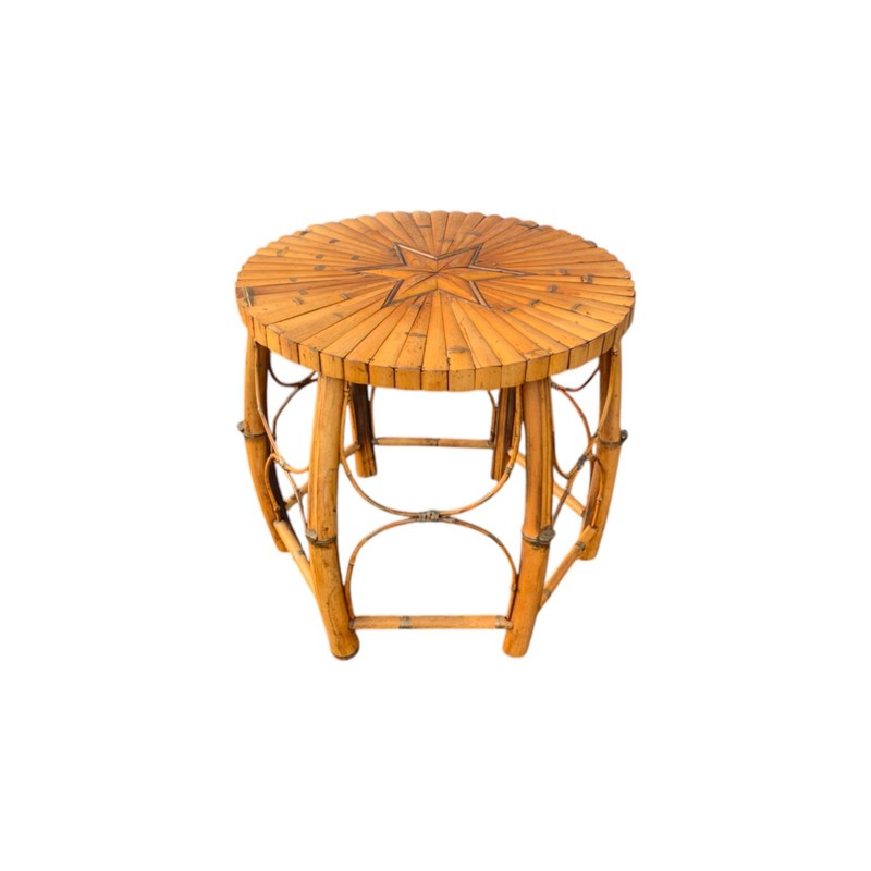 Late 20th Century Rattan and Bamboo Barrel Side Table With Inset Star Top