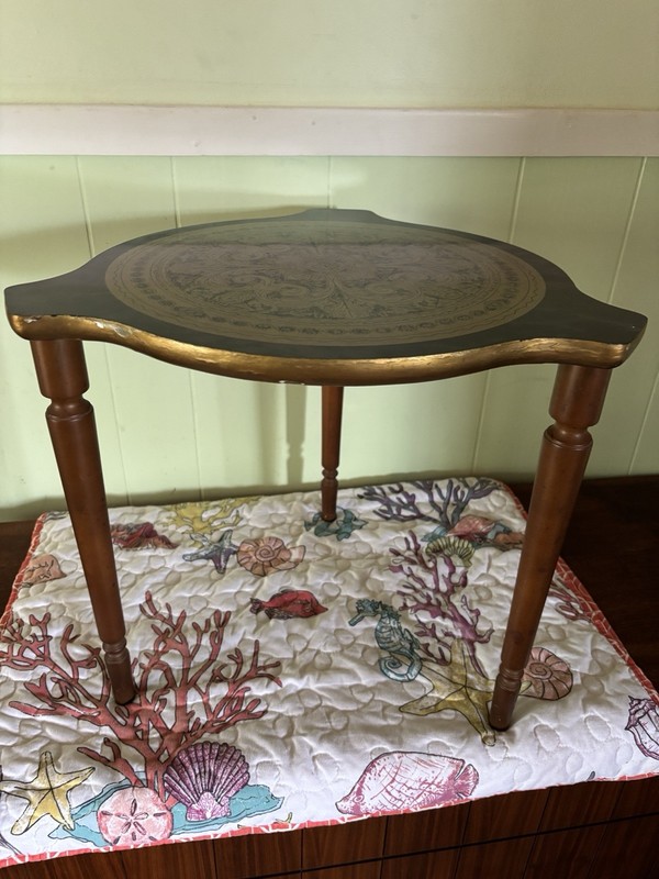MCM Set Of of 3 stacking side tables with green Formica Top With gold design gallery