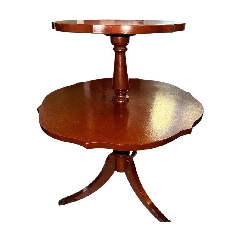 Solid Hardwood Two Tier Table Mahogany Finish Brass Feet gallery