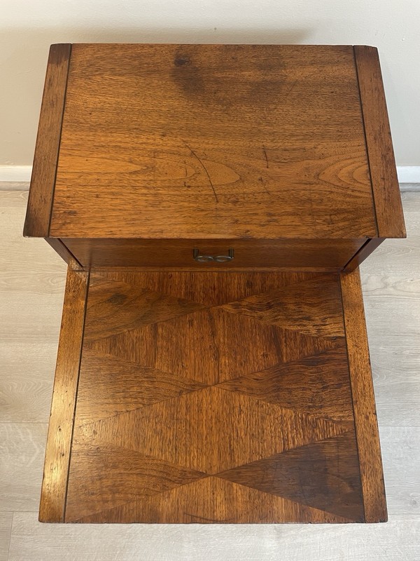 Lane Harlequin Mid Century Walnut Step End Table Nightstand Vintage 1960s Rare gallery