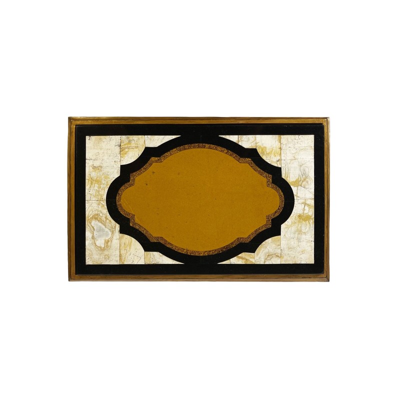 Hollywood Regency Style Gold Accent Table w Solid Marble & Granite Marquetry Top gallery