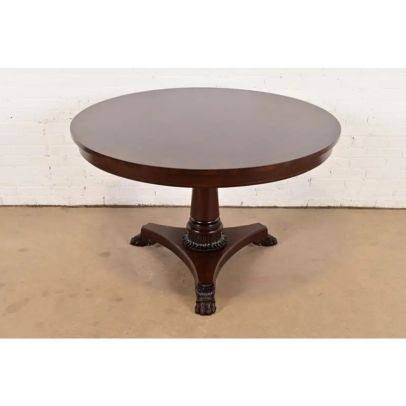 Kindel Furniture Neoclassical Banded Oak Pedestal Center Table
