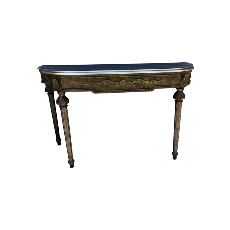 Vintage French Louis XVI Style Verdigris Demilune Console Table