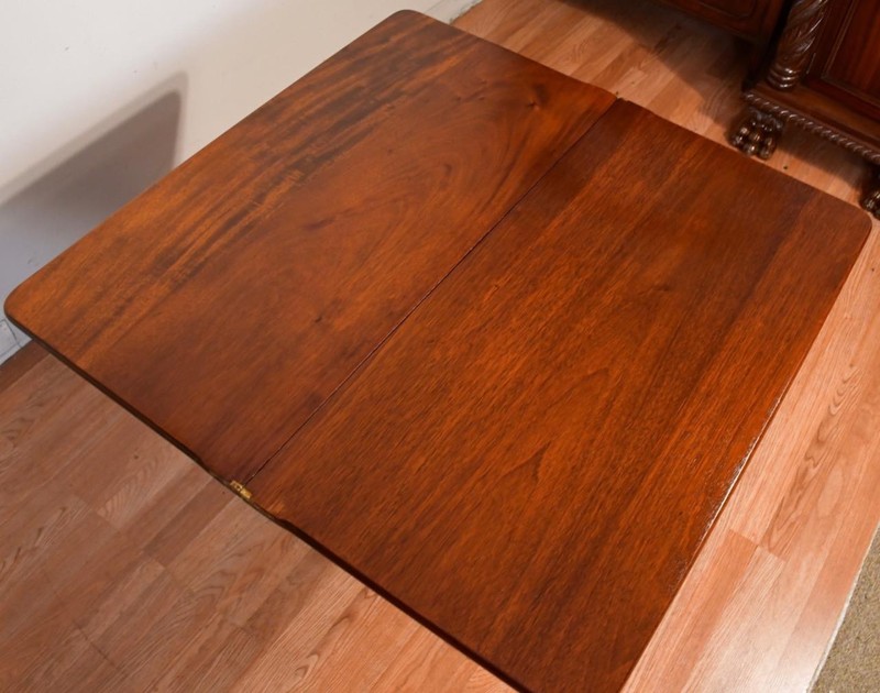 1900s Antique American Empire solid Mahogany flip-top Game table / console table gallery