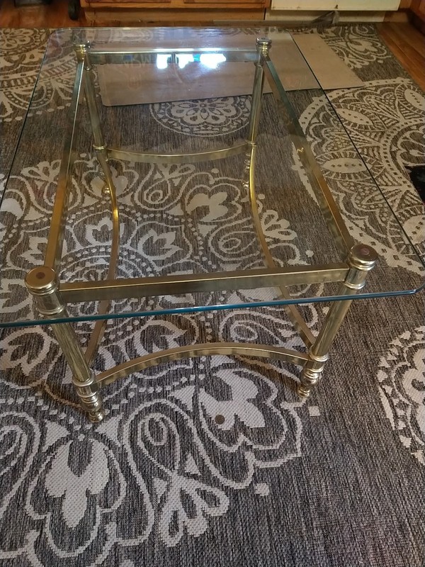 Vintage Ethan Allen AE Glass And Brass Table Hollywood Regency Square