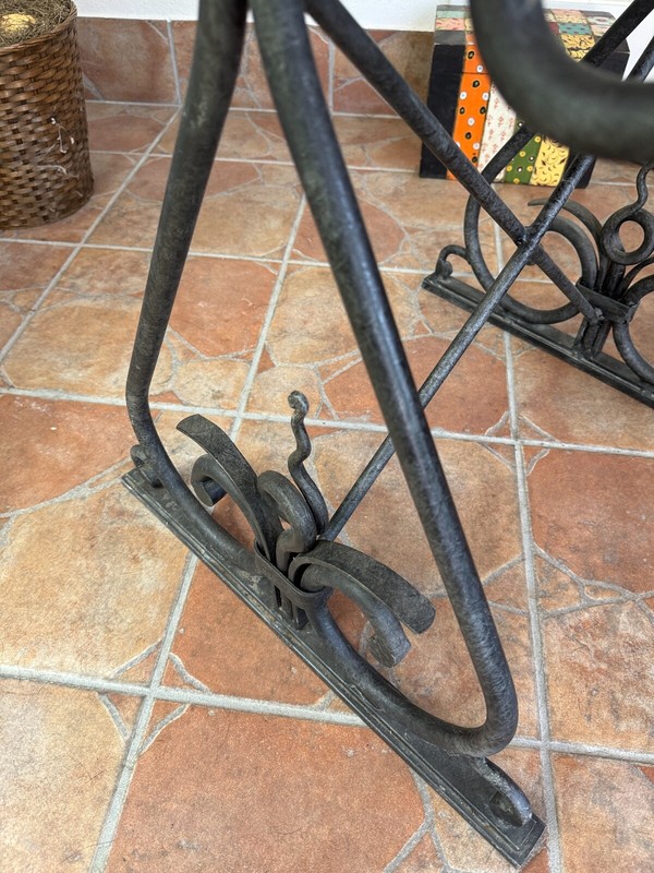 Rare HENREDON SOLID Thick WROUGHT IRON BASE in Art Deco style w/Wooden table top gallery