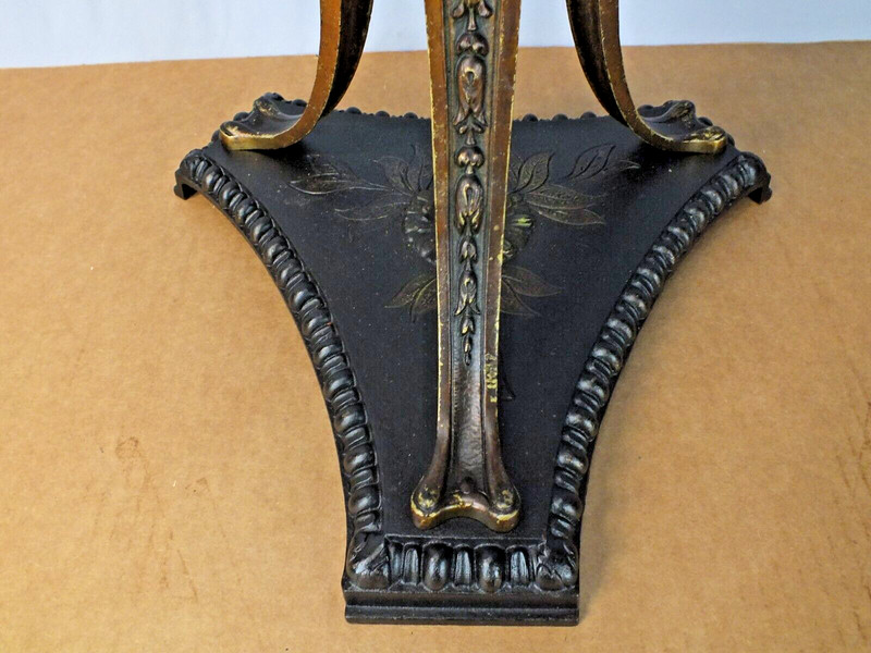 Neoclassical Marble Top Stand Table Bronze Brass with Cast Iron Polychrome Base gallery
