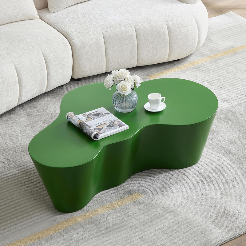 50" Mid-Century Modern Green Fiberglass Coffee Table, No Assembly Required