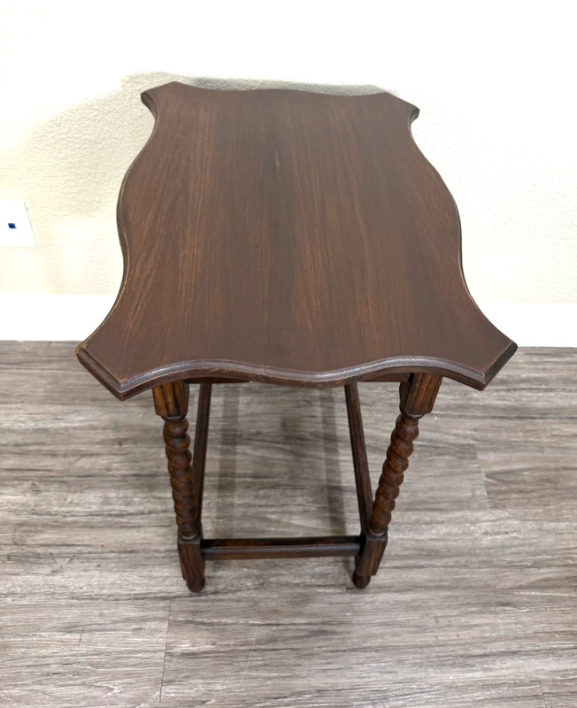 English Antique Jacobean Oak Side Table w Barley Twist Legs Vintage Accent Table gallery