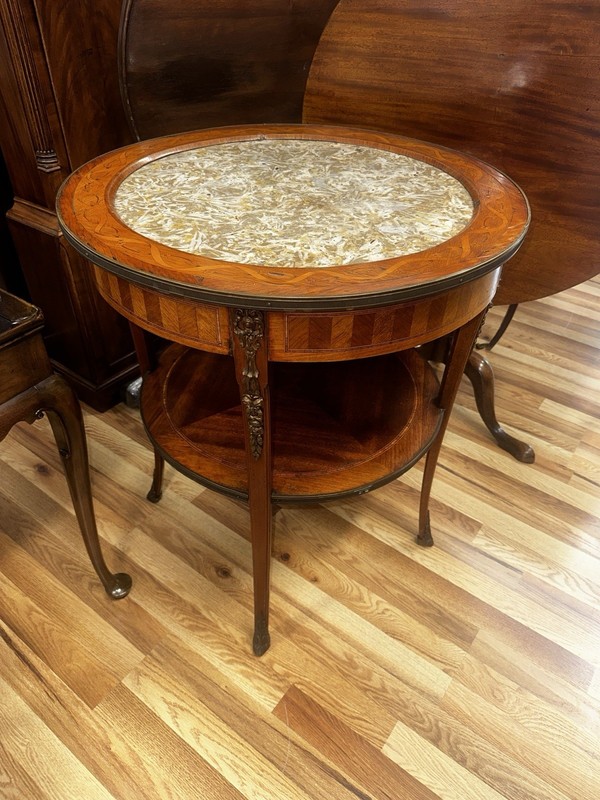 French Antique Louis XV Inset Beautiful Marble Top Inlaid Side Center Table