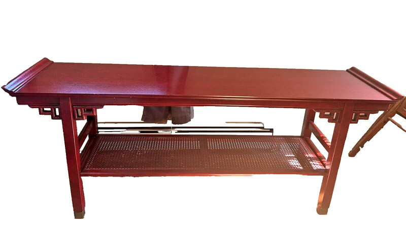 Vintage Ebonized Console Table in the Manner of James Mont LacquerRed 66′ x 27″