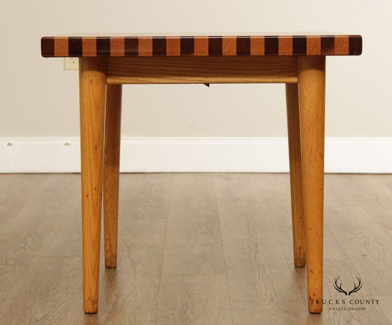Mid Century Modern Oak and Walnut Square Butcher Block Side Table gallery