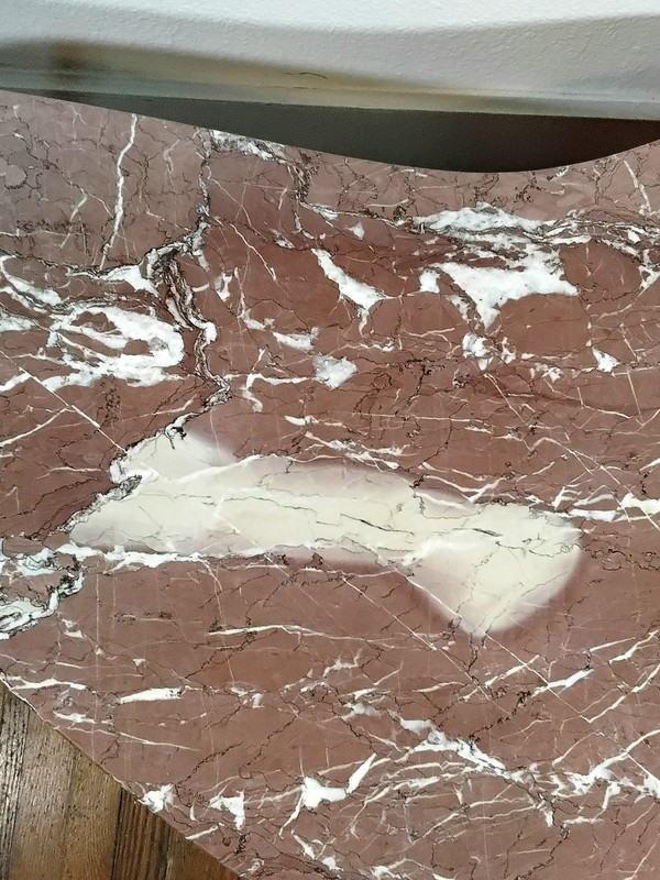 MCM KIDNEY SHAPE rojo alicante MARBLE COFFEE TABLE BRASS FRAME POWELL-EVANS ERA gallery