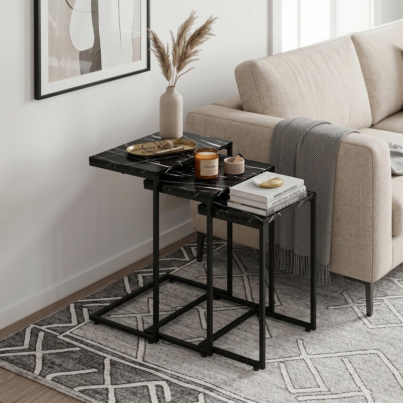 Modern C-Shaped End Tables Set of 3 Nesting Coffee Table Accent Side Table Black gallery