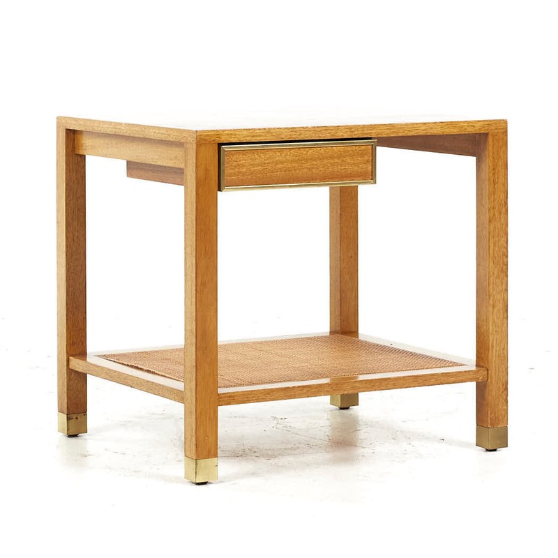 Harvey Probber Mid Century Bleached Mahogany and Cane Side Table