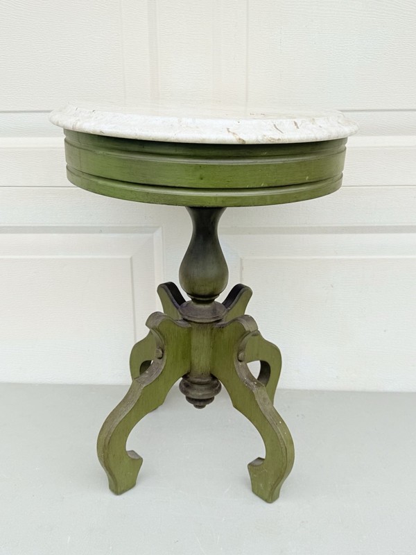 Antique Marble Top Mahogany Parlor Side Table Round Italy 14"x19" gallery