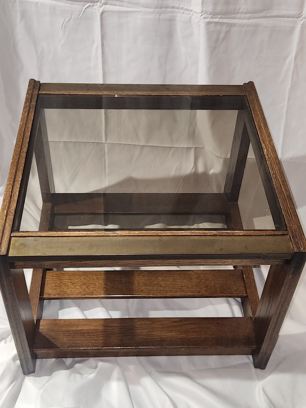 Vintage Mid Century Modern Smoked Glass & Brass End Side Table Mersman Atomic gallery
