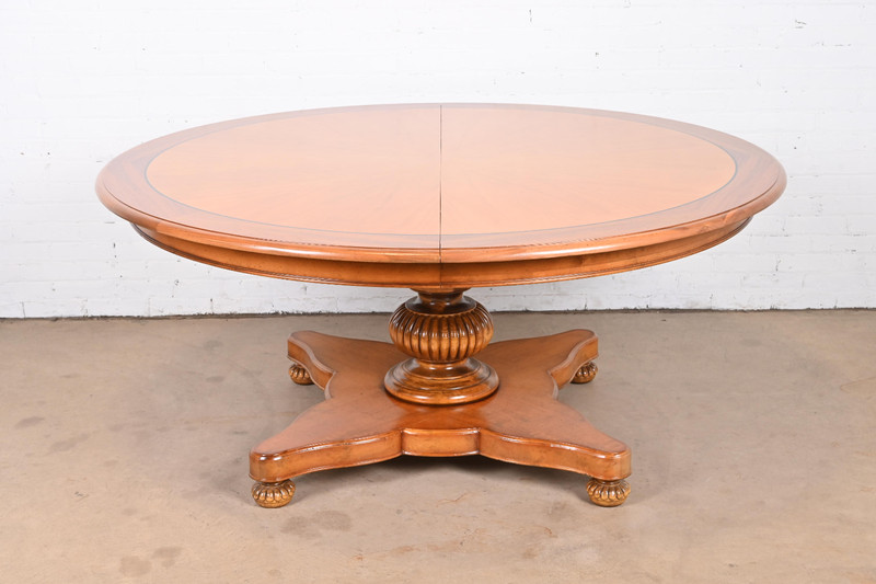 Baker Furniture Italian Provincial Pedestal Extension Dining Table, Refinished