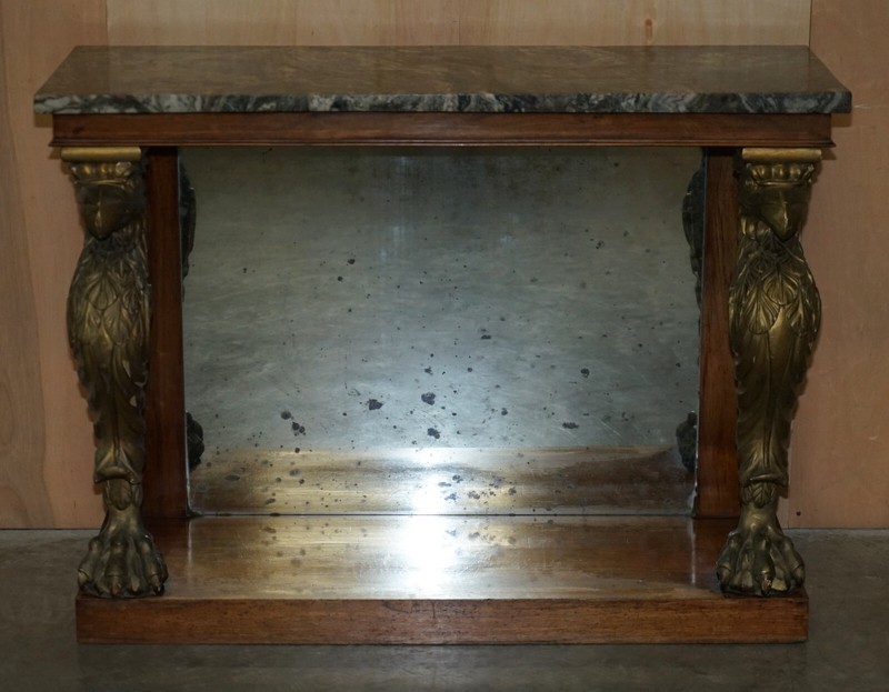 STUNNING ANTIQUE REGENCY ROSEWOOD GILTWOOD & MARBLE EAGLE CARVED CONSOLE TABLE gallery